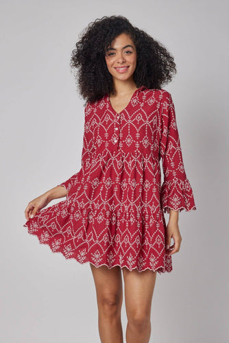 Cadenza Red Embroidered Fall Dress: XL