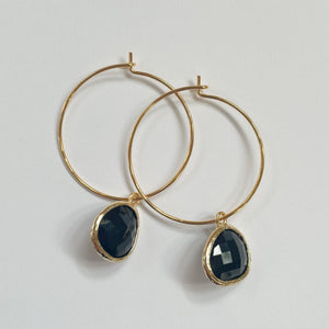 Gemstone Hoop Earrings - Black