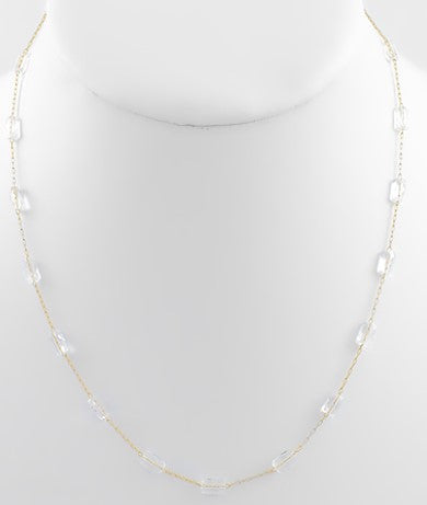 Rectangle Glass Beads Station Necklace - Clear