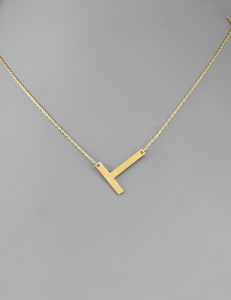 T - Sideways Initial Necklace - Lucky Charm