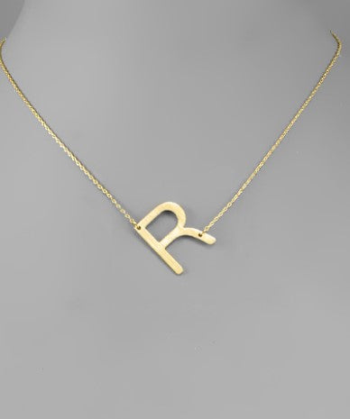 R - Sideways Initial Necklace - Lucky Charm