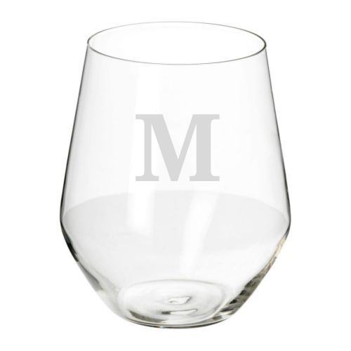Etched Stemless Wine Glass- Initial
